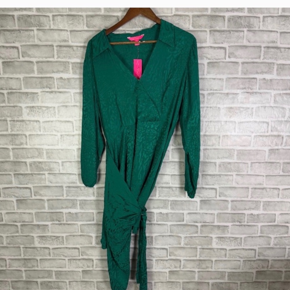 Lilly Pulitzer Nicolina Evergreen Party Animal Knee Length Wrap Dress Womens 16